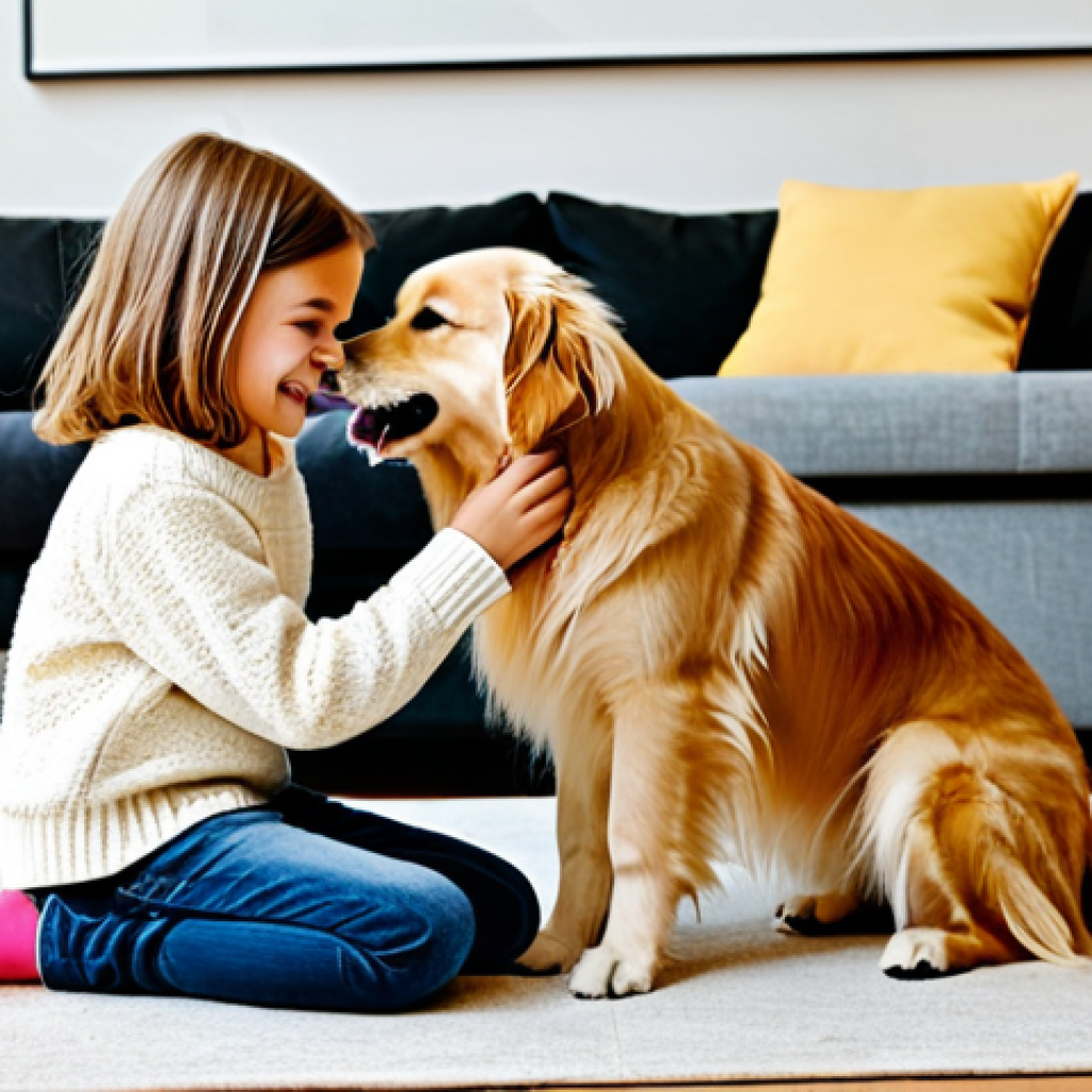 동물과의 교감 교육 - Child and Pet (Empathy Development)**
"A young girl, around 8 years old, gently brushing a fluffy g...