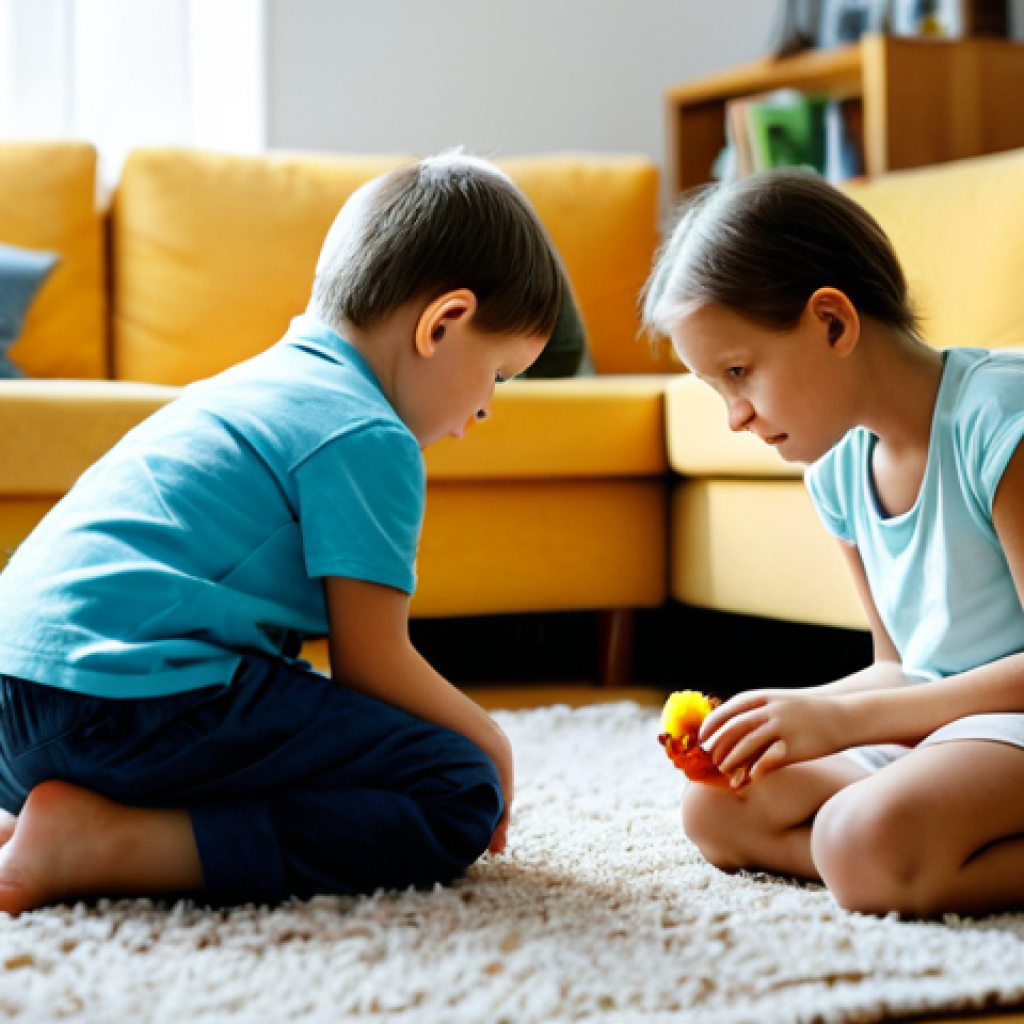 부모 교육 코칭 기법 - **Prompt:** A cozy, warmly lit living room in a modern Russian apartment. A young child, around 5-7 ...