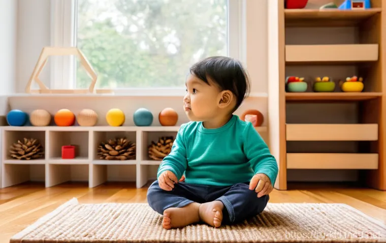 몬테소리 교육법 - **Prompt:** A curious toddler, around 2-3 years old, dressed in comfortable, age-appropriate clothes...
