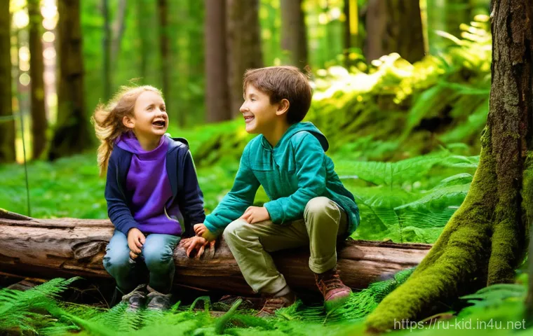 자연 친화적 유아교육 - **Prompt 1: Energetic Forest Exploration**
"A group of three diverse children, aged approximatel...