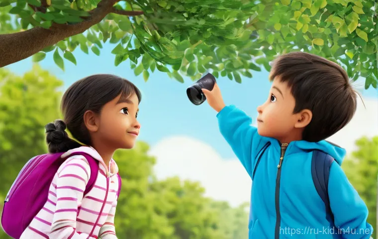 자연 친화적 유아교육 - **Prompt 2: Creative Nature Crafting**
    "Two children, around 5 and 7 years old, engrossed in ima...