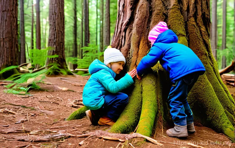 숲 유치원 프로그램 - **Prompt 2: Nature's Classroom and Creative Play**
    "Two children, a boy and a girl, aged 5 and 7...