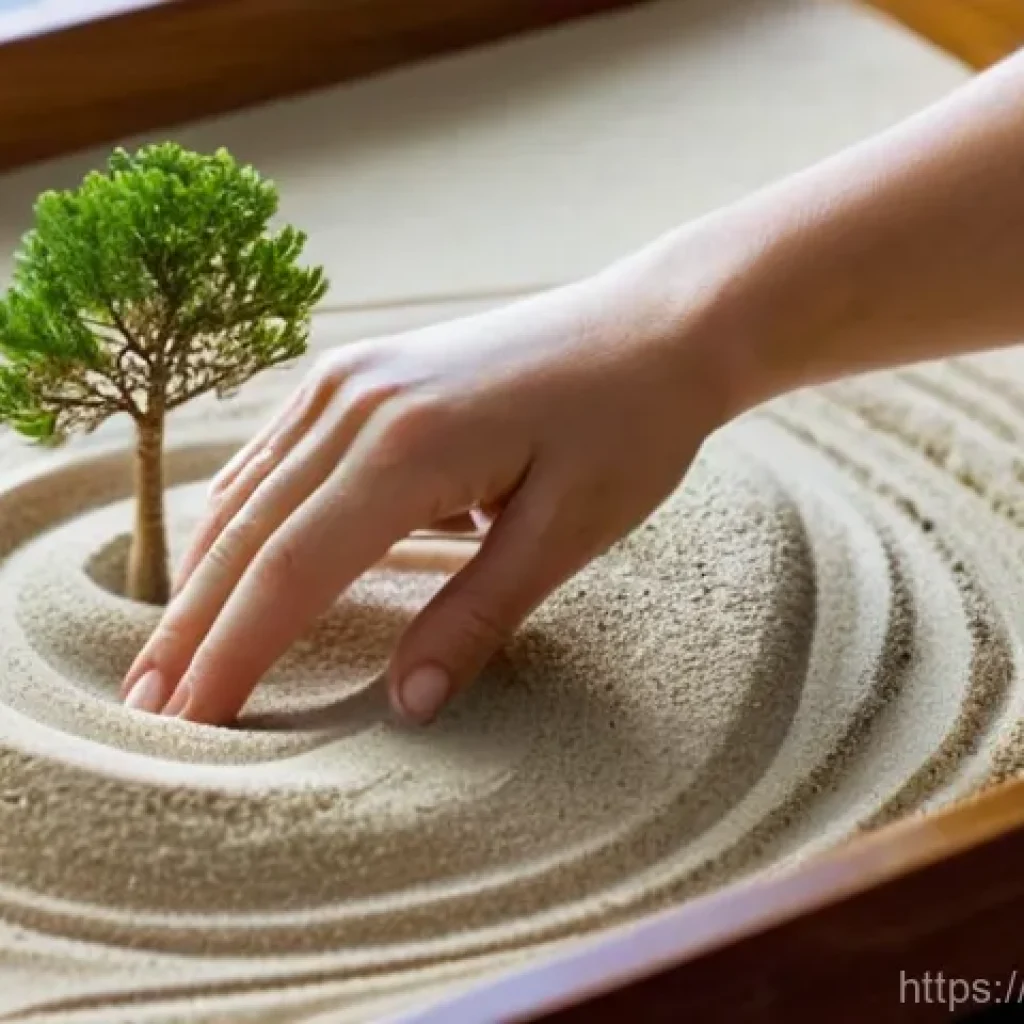 모래 놀이 치료 - **Prompt 1: Serene Introspection with Sand Tray**
    A close-up, eye-level shot of a person's hands...