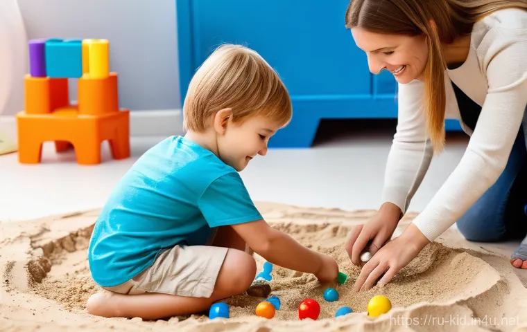 모래 놀이 치료 - **Prompt 1: Serene Introspection with Sand Tray**
    A close-up, eye-level shot of a person's hands...