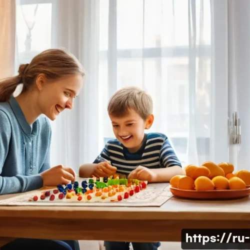 Home 33 아빠와 함께하는 놀이 - A cozy family living room scene featuring a young Russian boy aged around 5, wearing colorful casual...