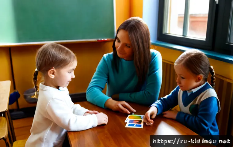 Home 15 영어 유치원 커리큘럼 - Photorealistic early learning classroom in Russia, a warm and organized English kindergarten activit...